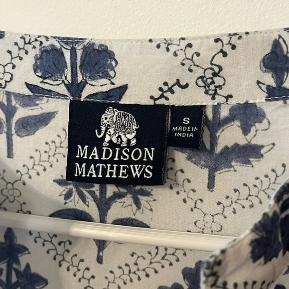 Madison Matthew’s boho floral blue white cotton tunic tiered ruffle sleeve Small - Picture 5 of 7